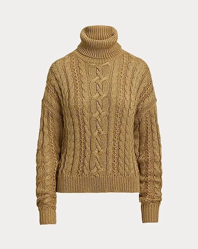 Metallic Cable-Knit Turtleneck Sweater