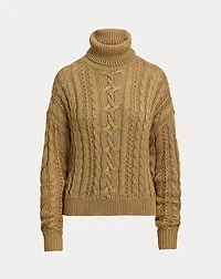 Metallic Cable-Knit Turtleneck Sweater