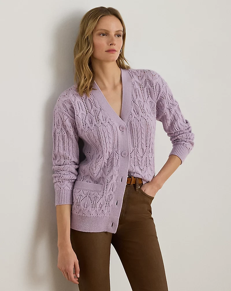 Pointelle Wool-Blend V-Neck Cardigan