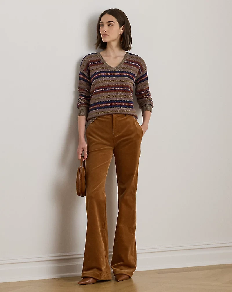 Fair Isle Cotton-Linen V-Neck Sweater