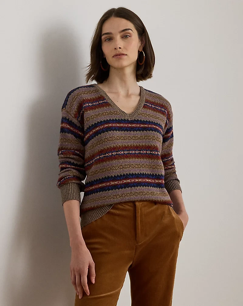 Fair Isle Cotton-Linen V-Neck Sweater