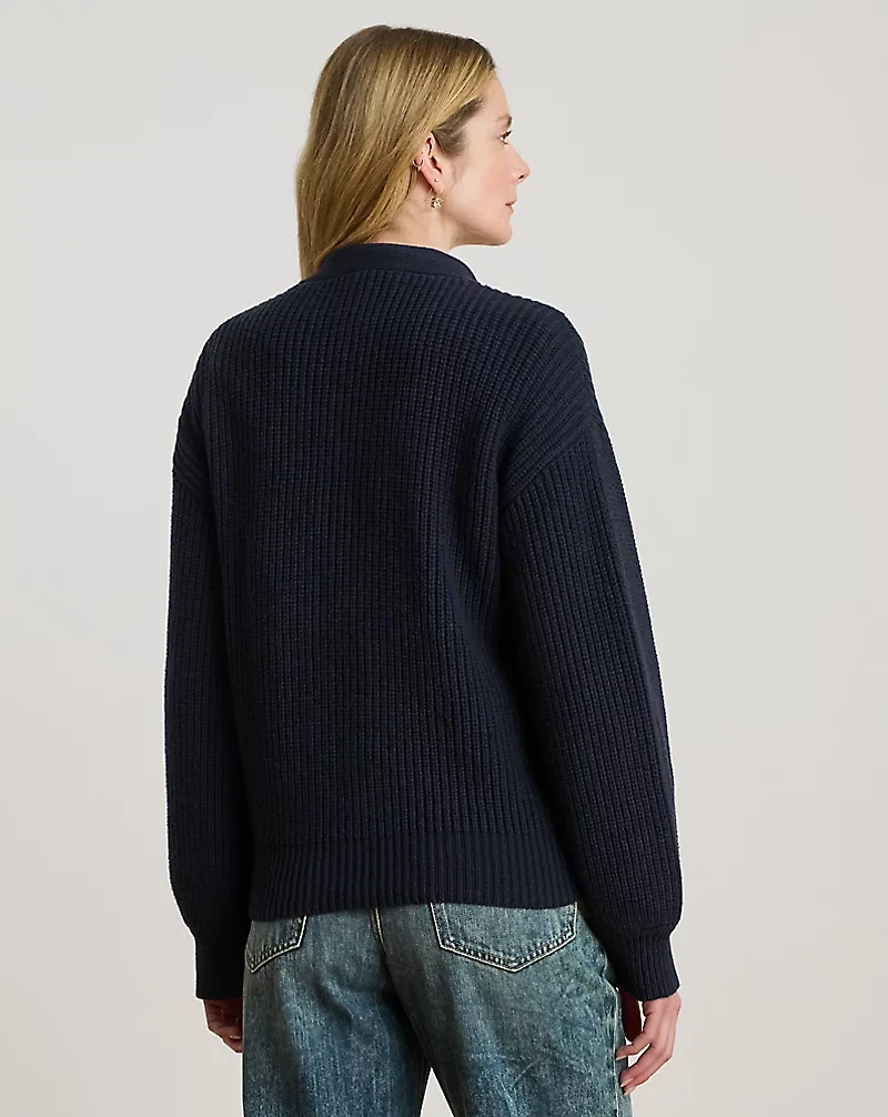 Ribbed Wool-Blend V-Neck Cardigan