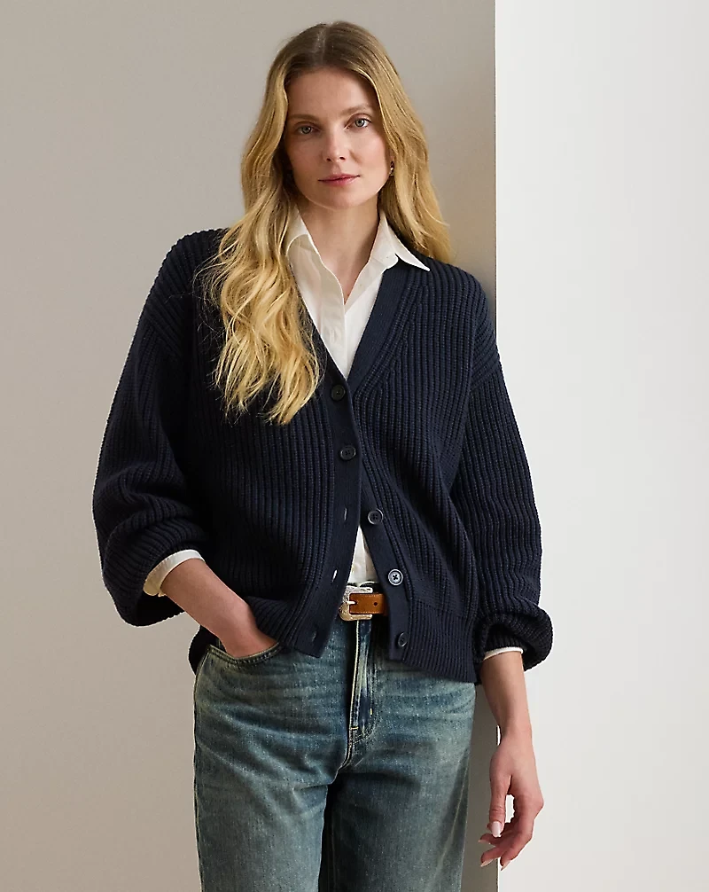 Ribbed Wool-Blend V-Neck Cardigan