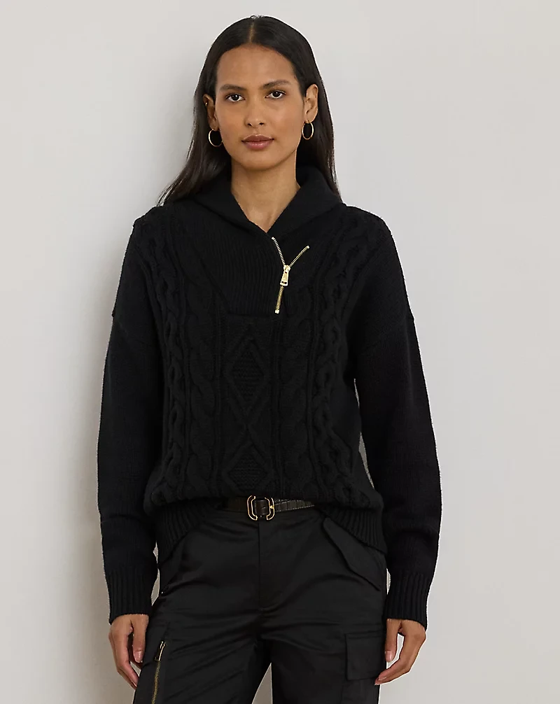 Cable Shawl-Collar Quarter-Zip Sweater
