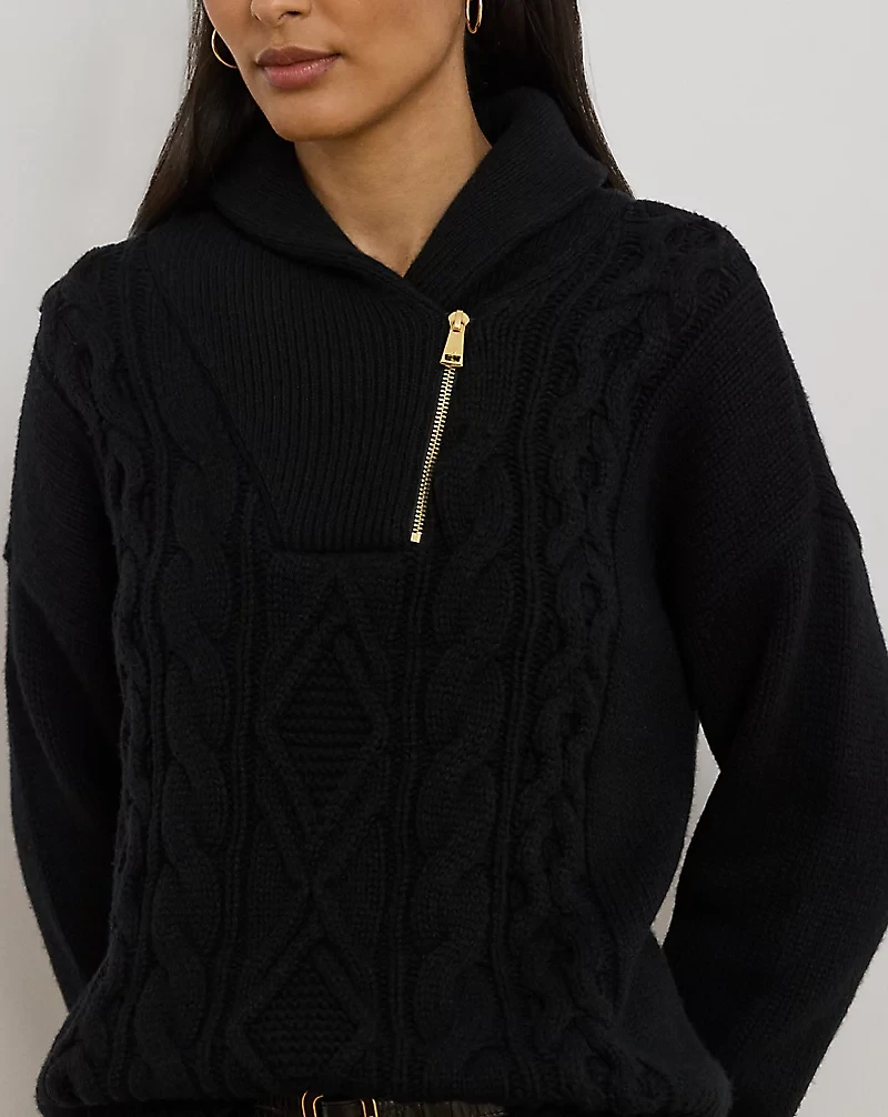 Cable Shawl-Collar Quarter-Zip Sweater
