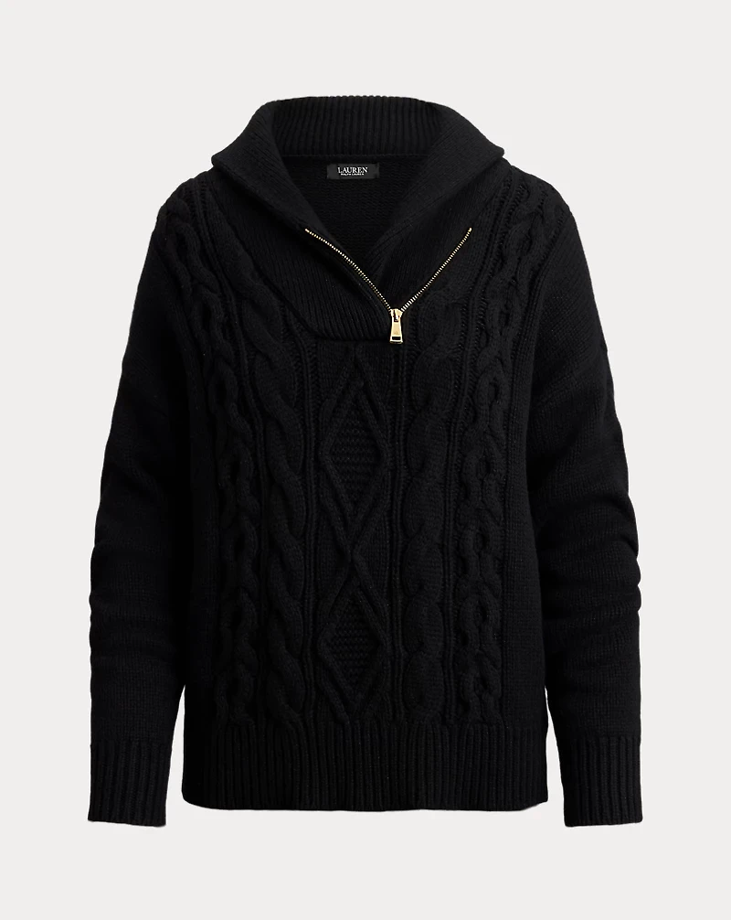 Cable Shawl-Collar Quarter-Zip Sweater