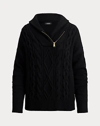Cable Shawl-Collar Quarter-Zip Sweater