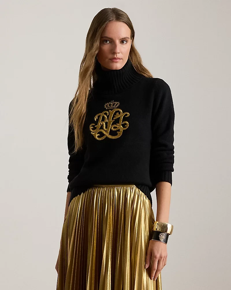 Embroidered-Logo Wool-Blend Turtleneck