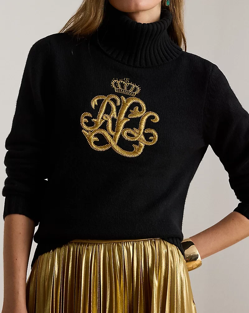 Embroidered-Logo Wool-Blend Turtleneck