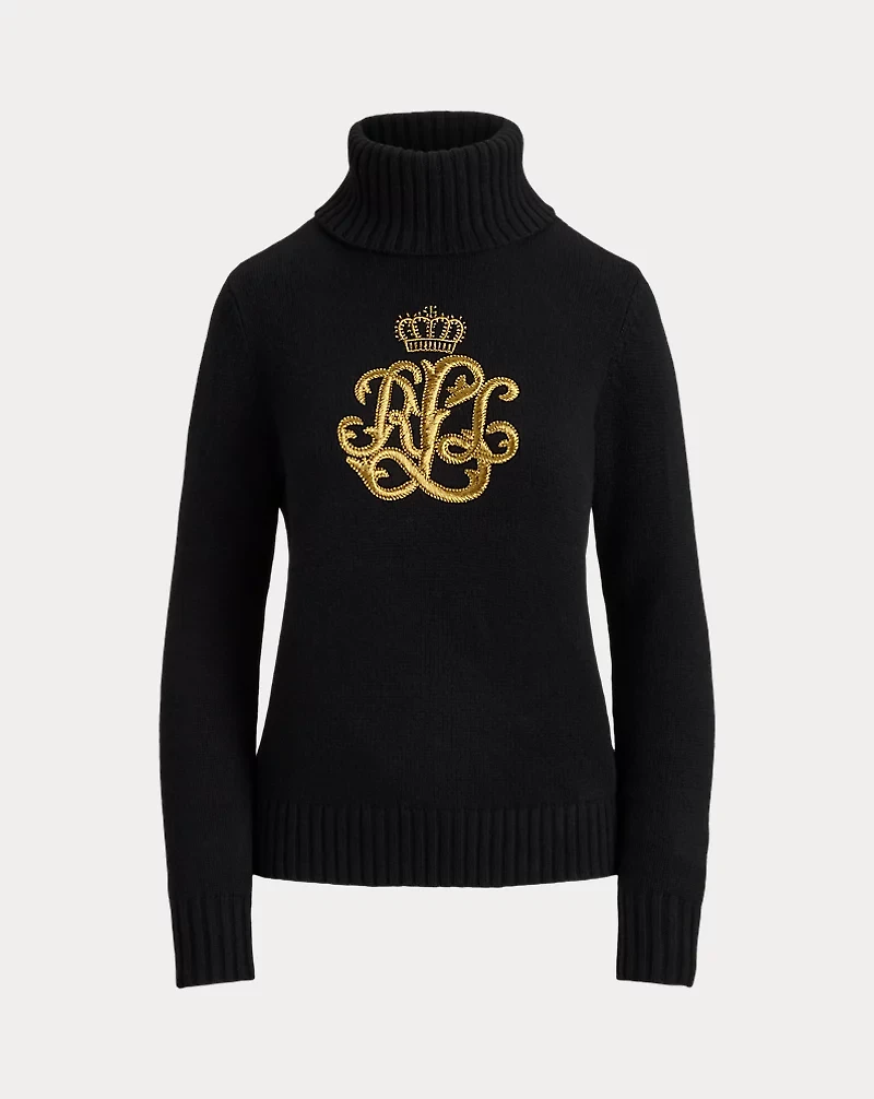 Embroidered-Logo Wool-Blend Turtleneck