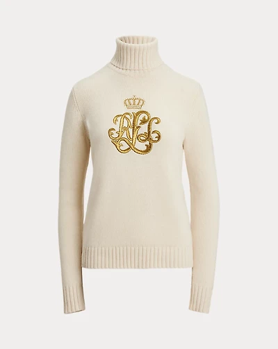 Embroidered-Logo Wool-Blend Turtleneck