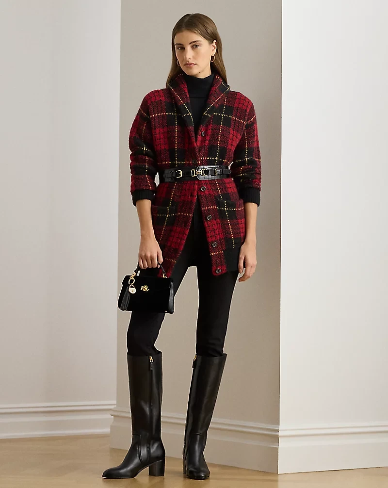 Plaid Shawl-Collar Cardigan