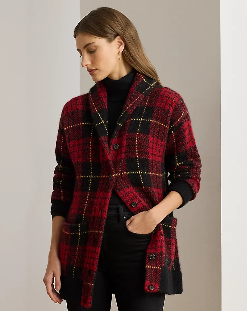 Plaid Shawl-Collar Cardigan