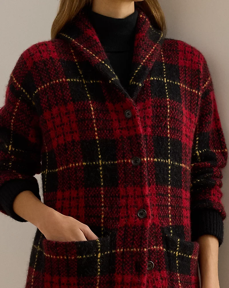 Plaid Shawl-Collar Cardigan