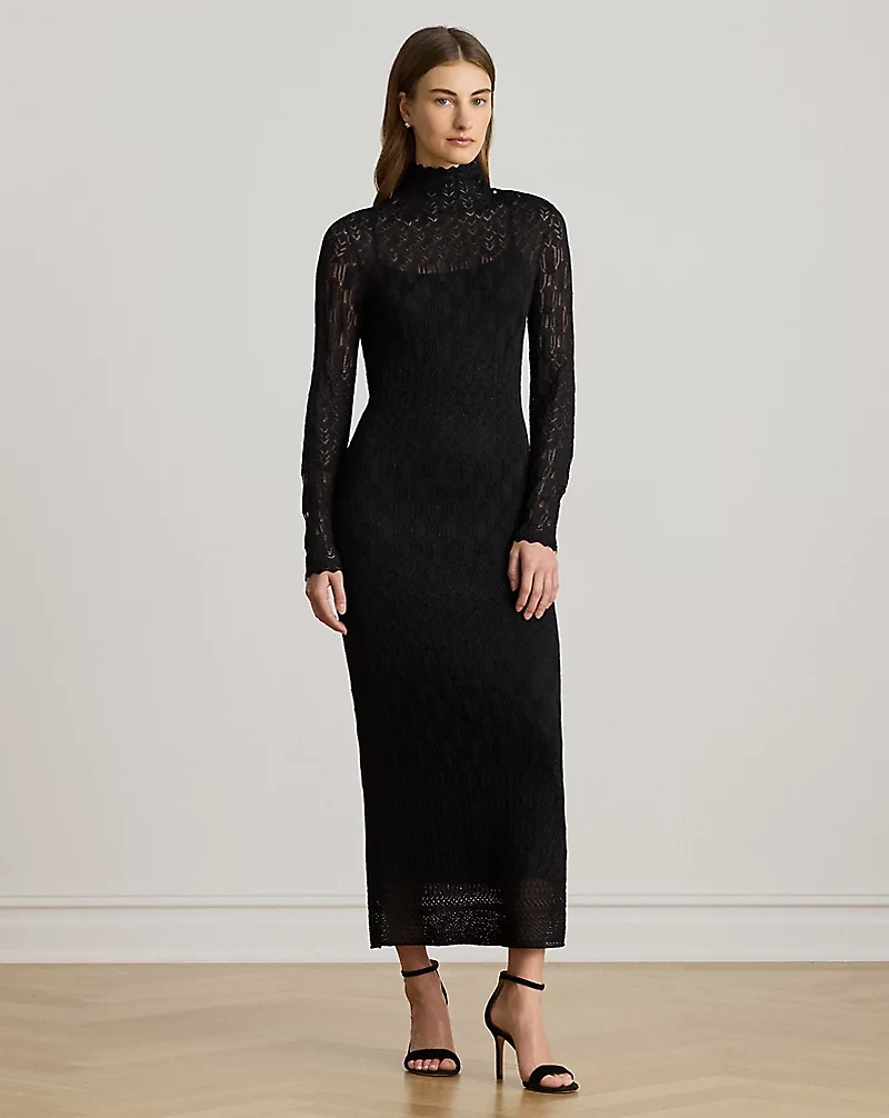Pointelle-Knit Turtleneck Sweater Dress