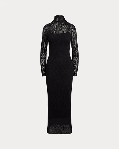 Pointelle-Knit Turtleneck Sweater Dress
