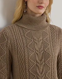 Cable-Knit Turtleneck Sweater Dress