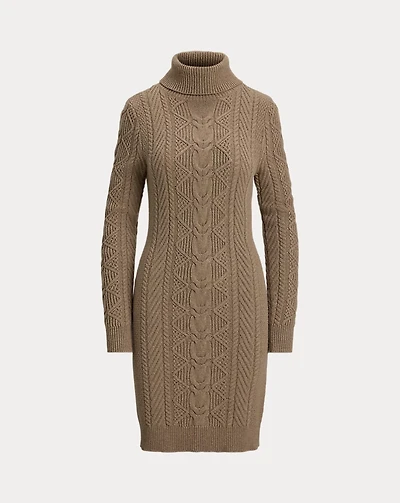 Cable-Knit Turtleneck Sweater Dress