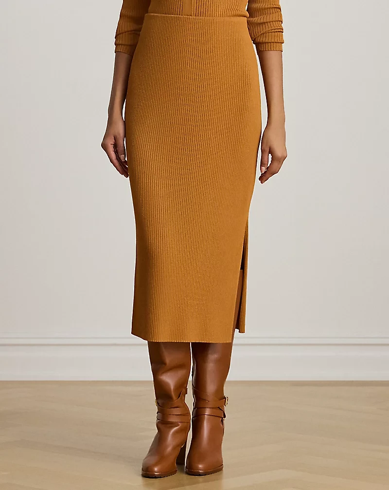 Rib-Knit Pencil Midi Skirt