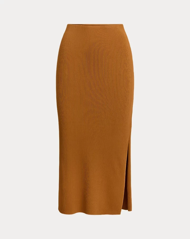 Rib-Knit Pencil Midi Skirt