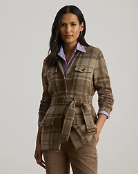 Plaid Belted Double-Knit Blazer