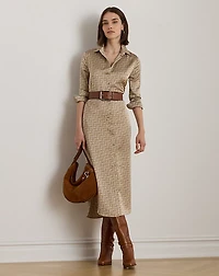 Geo-Print Satin Charmeuse Shirtdress