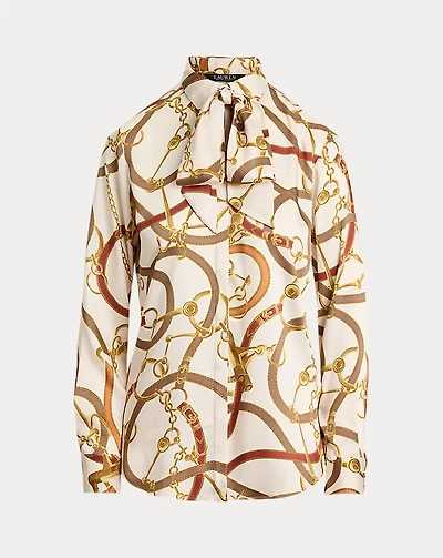 Classic Fit Print Twill Tie-Neck Shirt