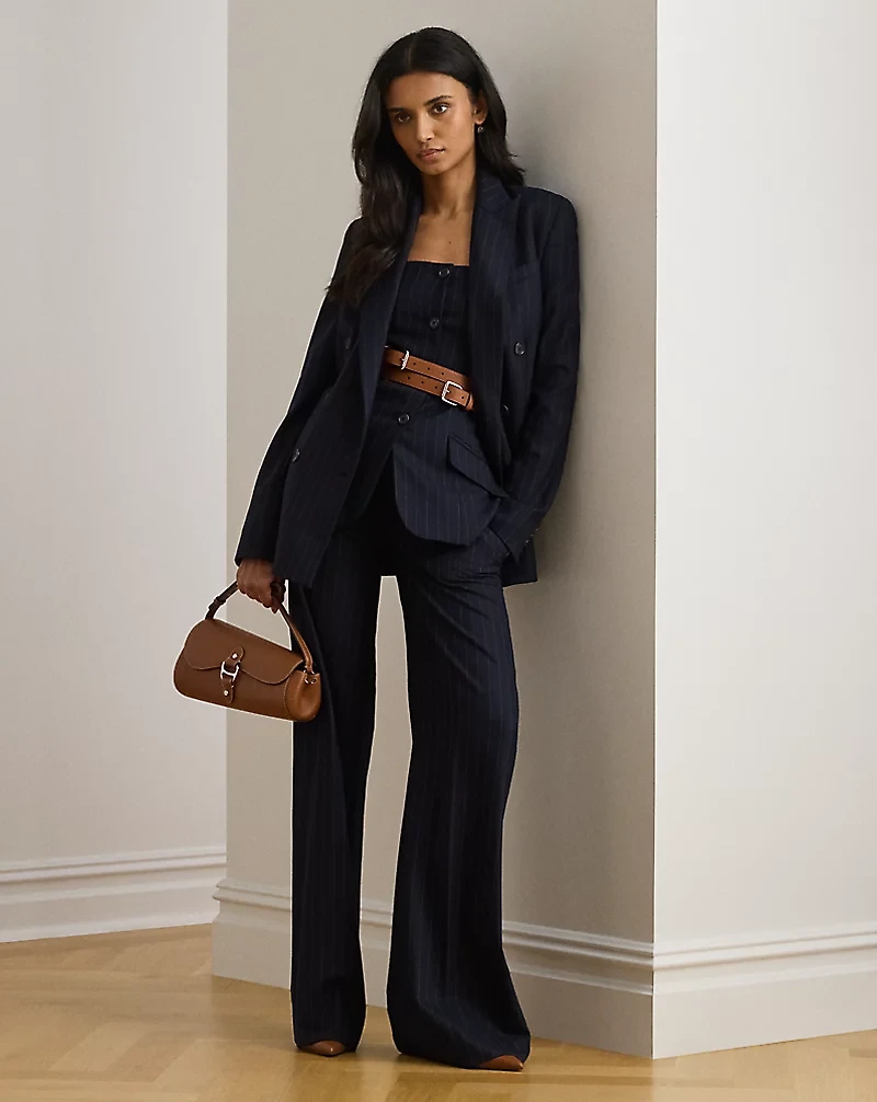 Double-Breasted Pinstripe Twill Blazer