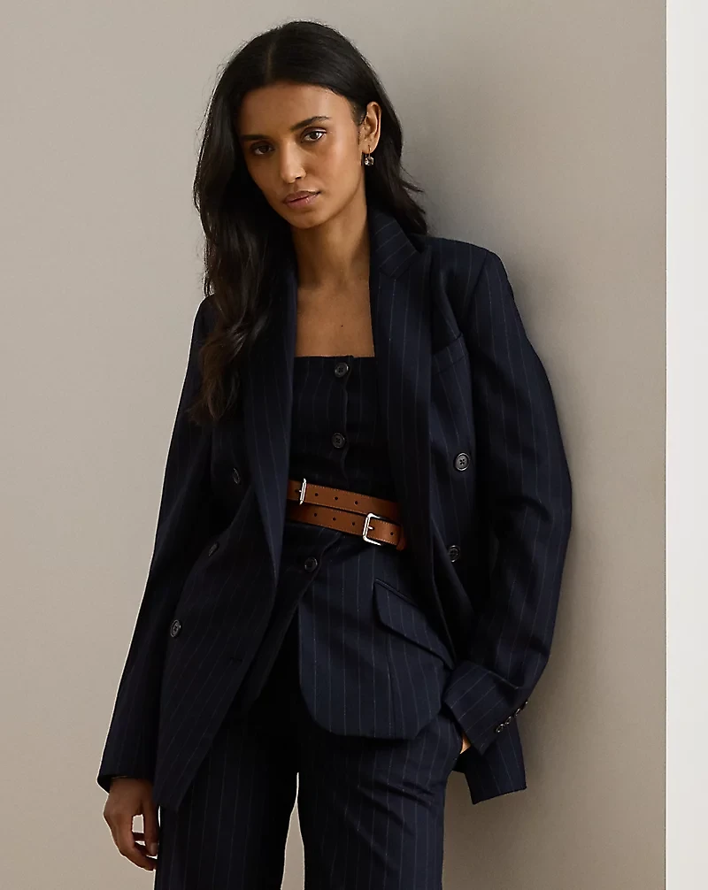 Double-Breasted Pinstripe Twill Blazer
