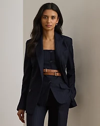 Double-Breasted Pinstripe Twill Blazer
