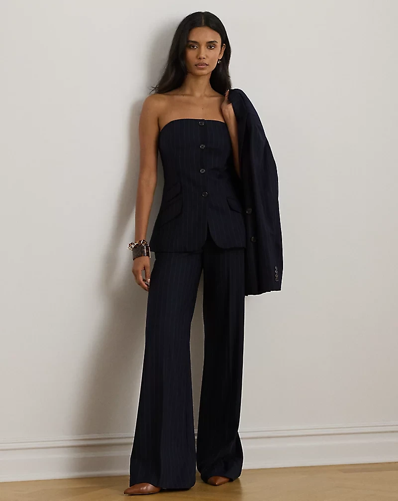 Pinstripe Wool-Blend Twill Bustier