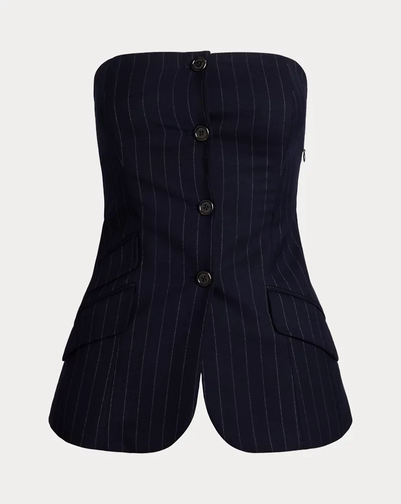 Pinstripe Wool-Blend Twill Bustier