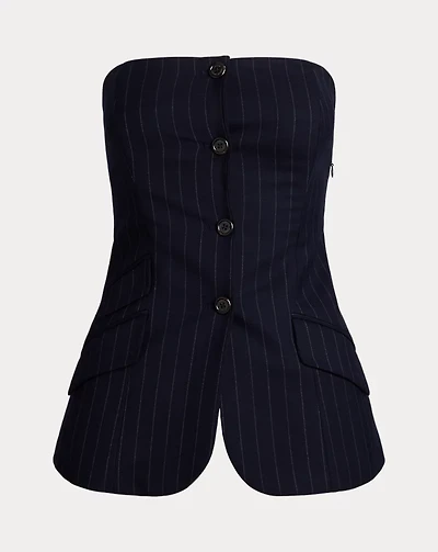 Pinstripe Wool-Blend Twill Bustier