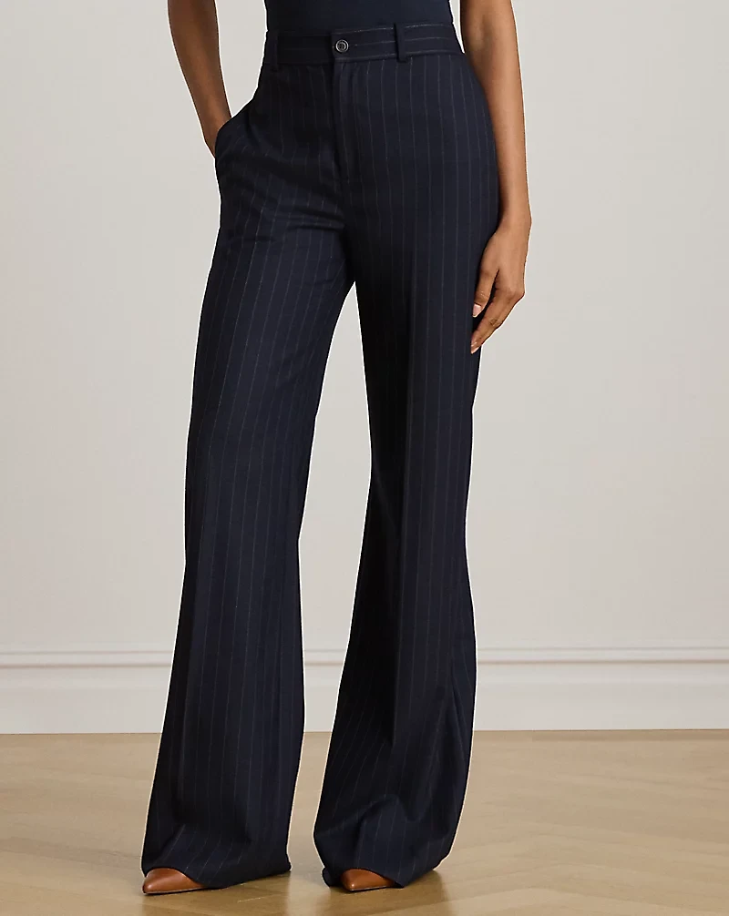 Pinstripe Wool-Blend Twill Wide-Leg Pant