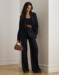 Pinstripe Wool-Blend Twill Wide-Leg Pant