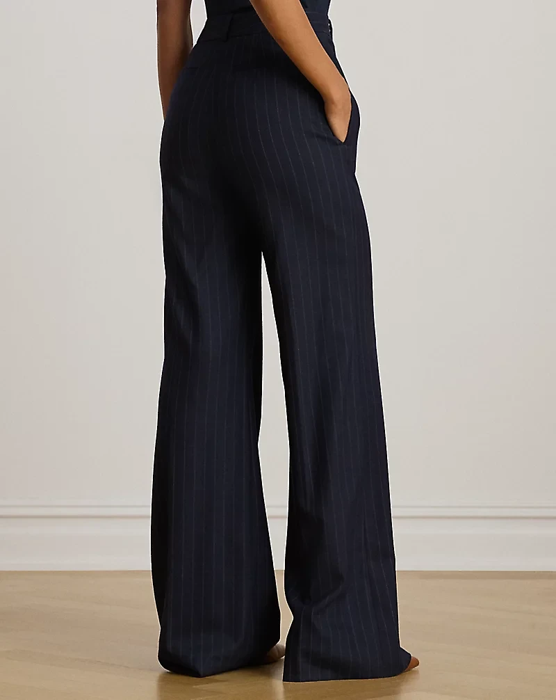 Pinstripe Wool-Blend Twill Wide-Leg Pant