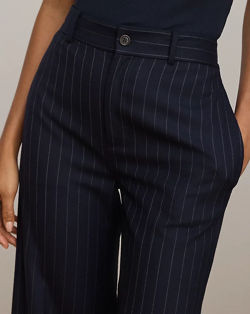 Pinstripe Wool-Blend Twill Wide-Leg Pant