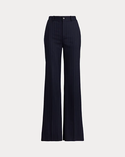 Pinstripe Wool-Blend Twill Wide-Leg Pant