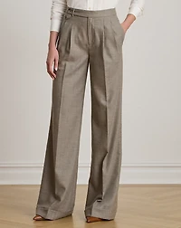Pleated Wool Herringbone Wide-Leg Pant