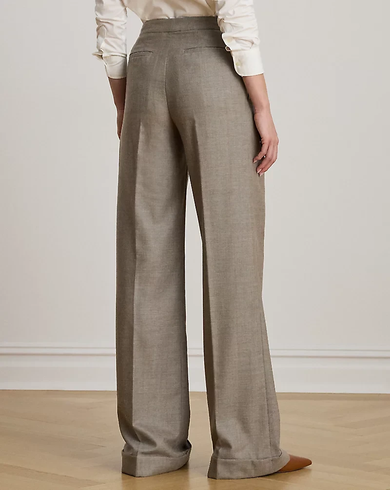 Pleated Wool Herringbone Wide-Leg Pant