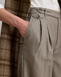 Pleated Wool Herringbone Wide-Leg Pant
