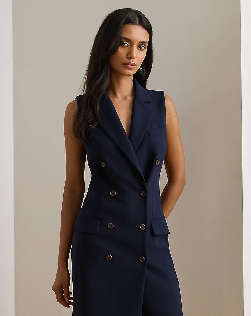Double-Breasted Crepe Sleeveless Dress