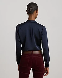 Satin Charmeuse Tie-Neck Blouse