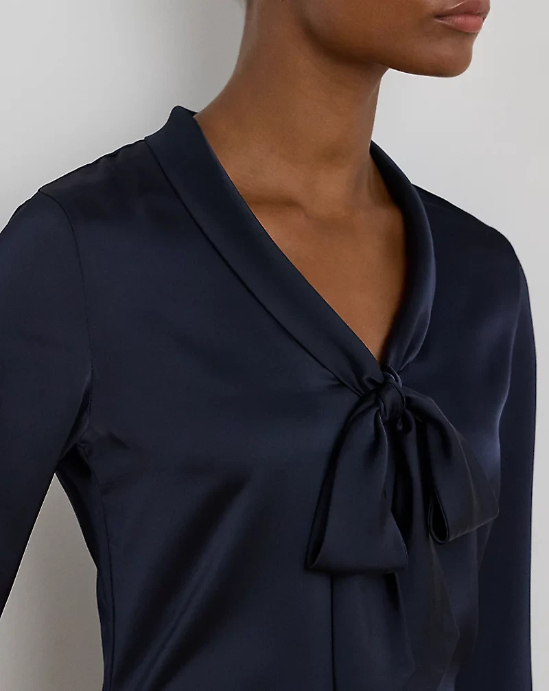 Satin Charmeuse Tie-Neck Blouse