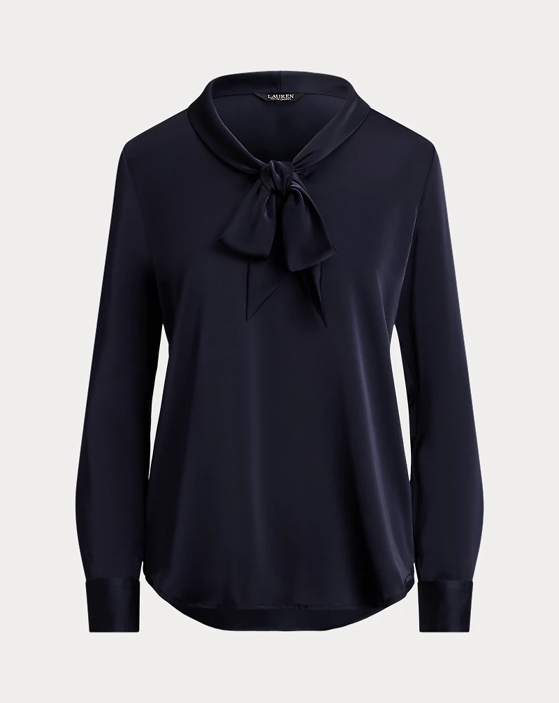 Satin Charmeuse Tie-Neck Blouse