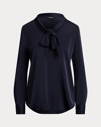 Satin Charmeuse Tie-Neck Blouse