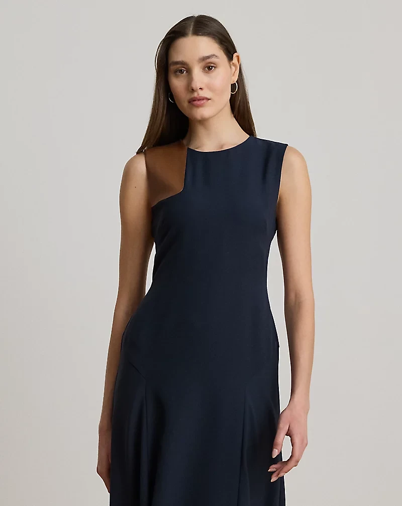 Faux-Leather-Trim Georgette Dress