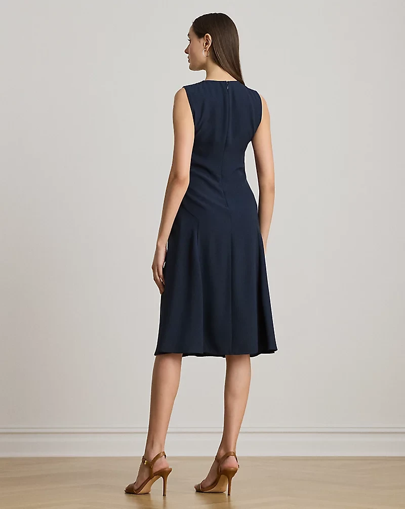 Faux-Leather-Trim Georgette Dress