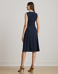 Faux-Leather-Trim Georgette Dress