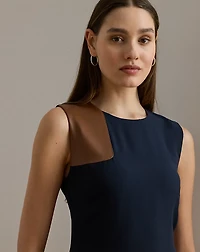 Faux-Leather-Trim Georgette Dress